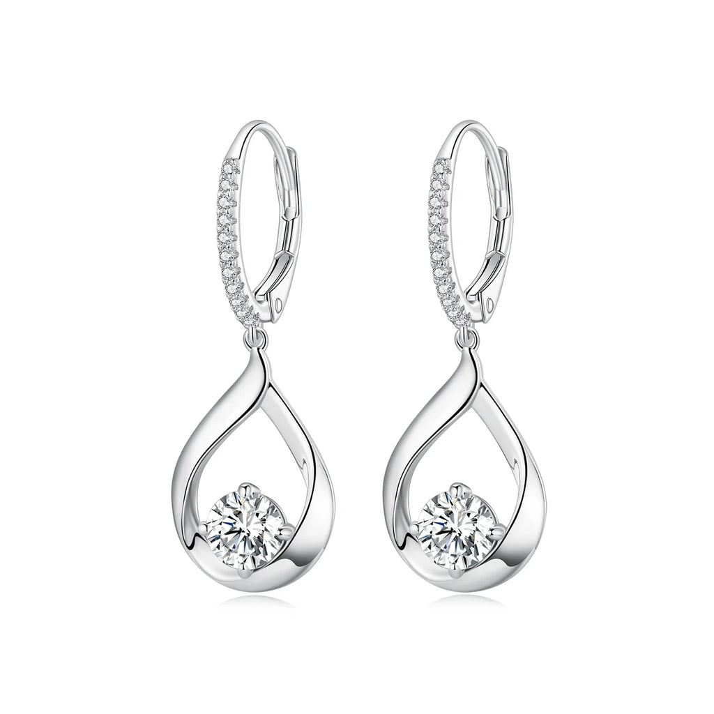 1CT Moissanite Waterdrop Necklace And Drop Earrings 925 Sterling Silver Wedding Bridal Jewelry Set