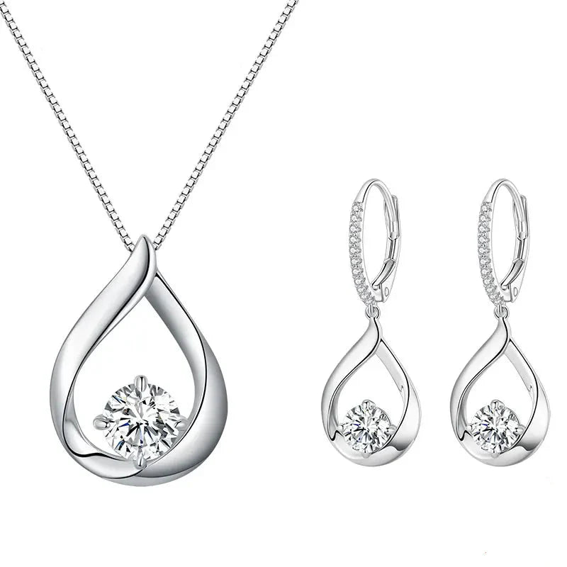 1CT Moissanite Waterdrop Necklace And Drop Earrings 925 Sterling Silver Wedding Bridal Jewelry Set