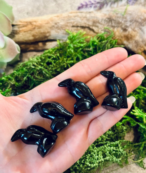 Black Obsidian Raven / Crow Figurine, Crystal Raven, Stone Crow